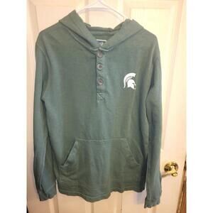 Michigan State League 3 Button With Hood Pullover Green Size Small